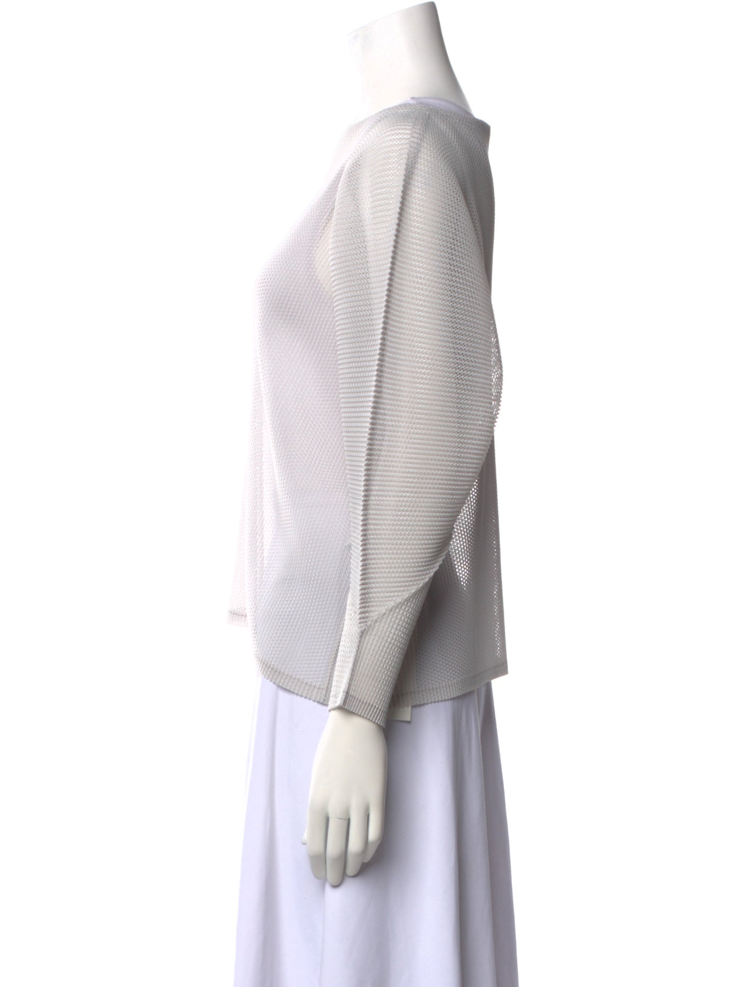 Pleats Please Issey Miyake Bateau Neckline Three-Quarter Sleeve Blouse